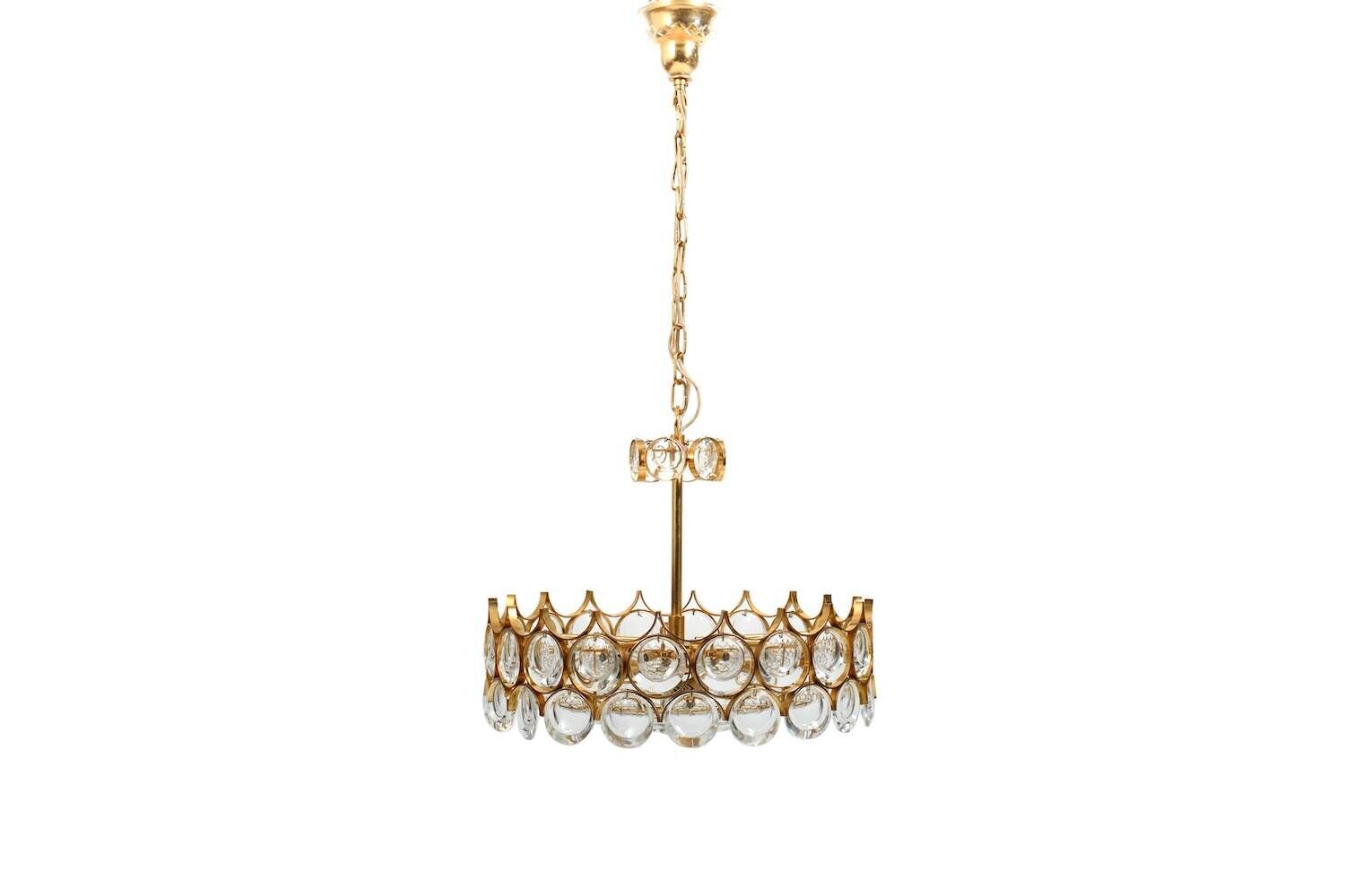Gilded Brass and Crystal Chandelier by Palwa 1970s