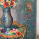 Bouquet of flowers with poppies, oil on canvas signed