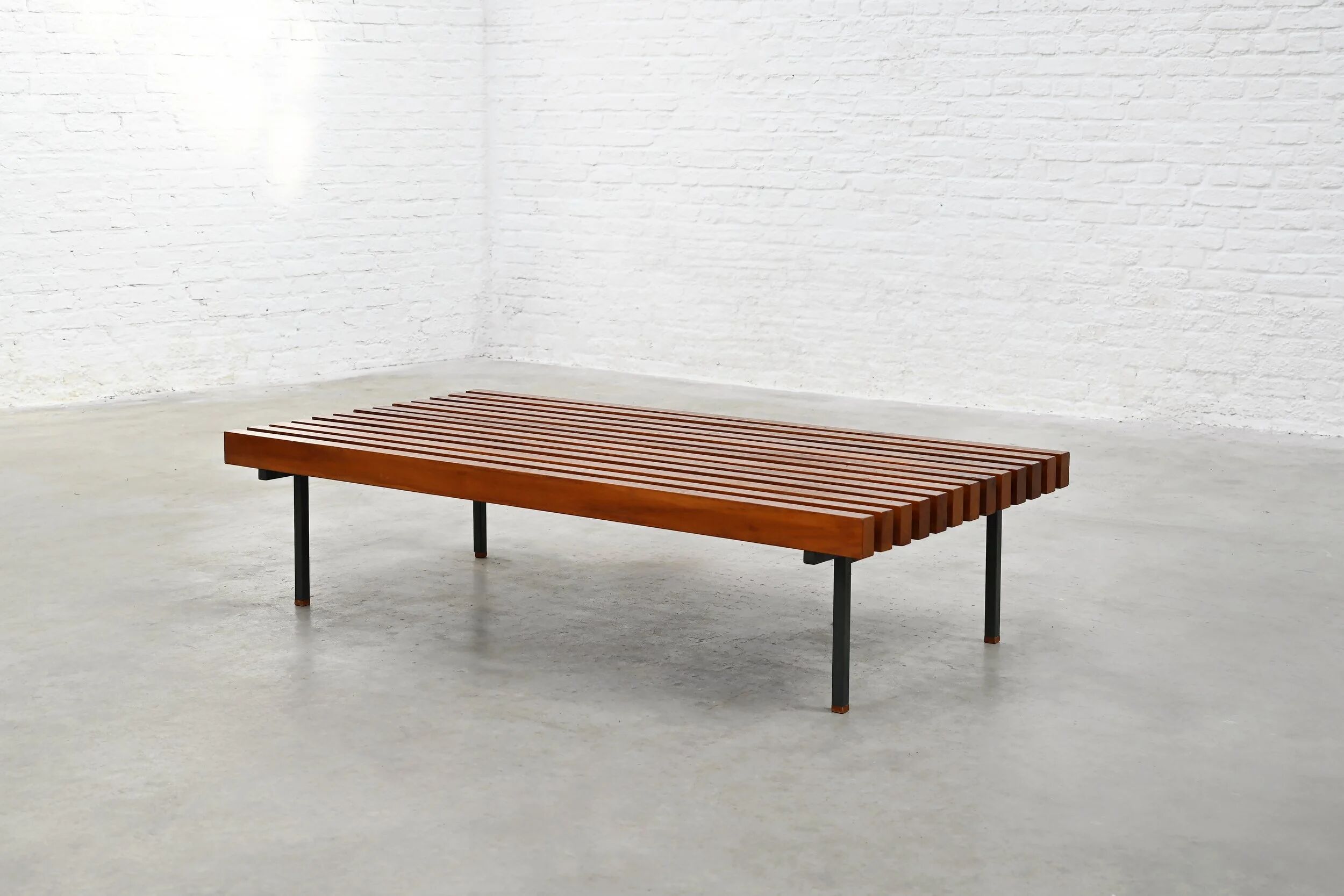 French slatted wood coffee table / bench, 1960s