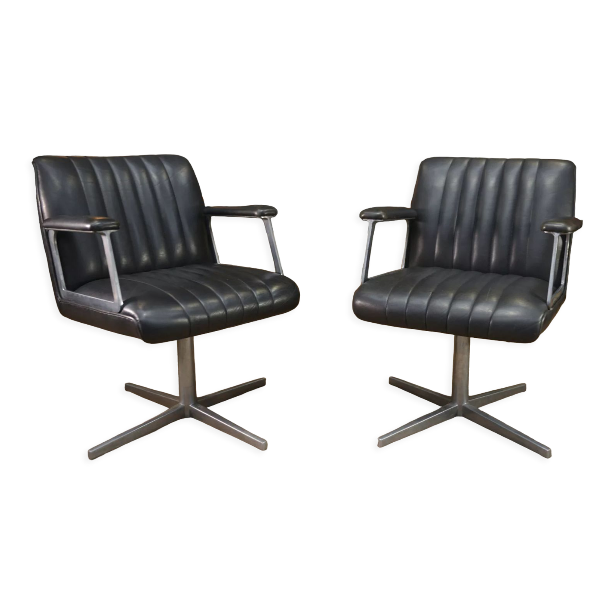 Design office chairs in swivel metal leather 1970