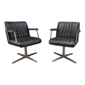 Fauteuils de bureau design en cuir en métal pivotants  1970