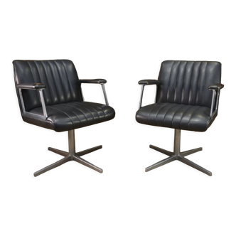 Design office chairs in swivel metal leather 1970