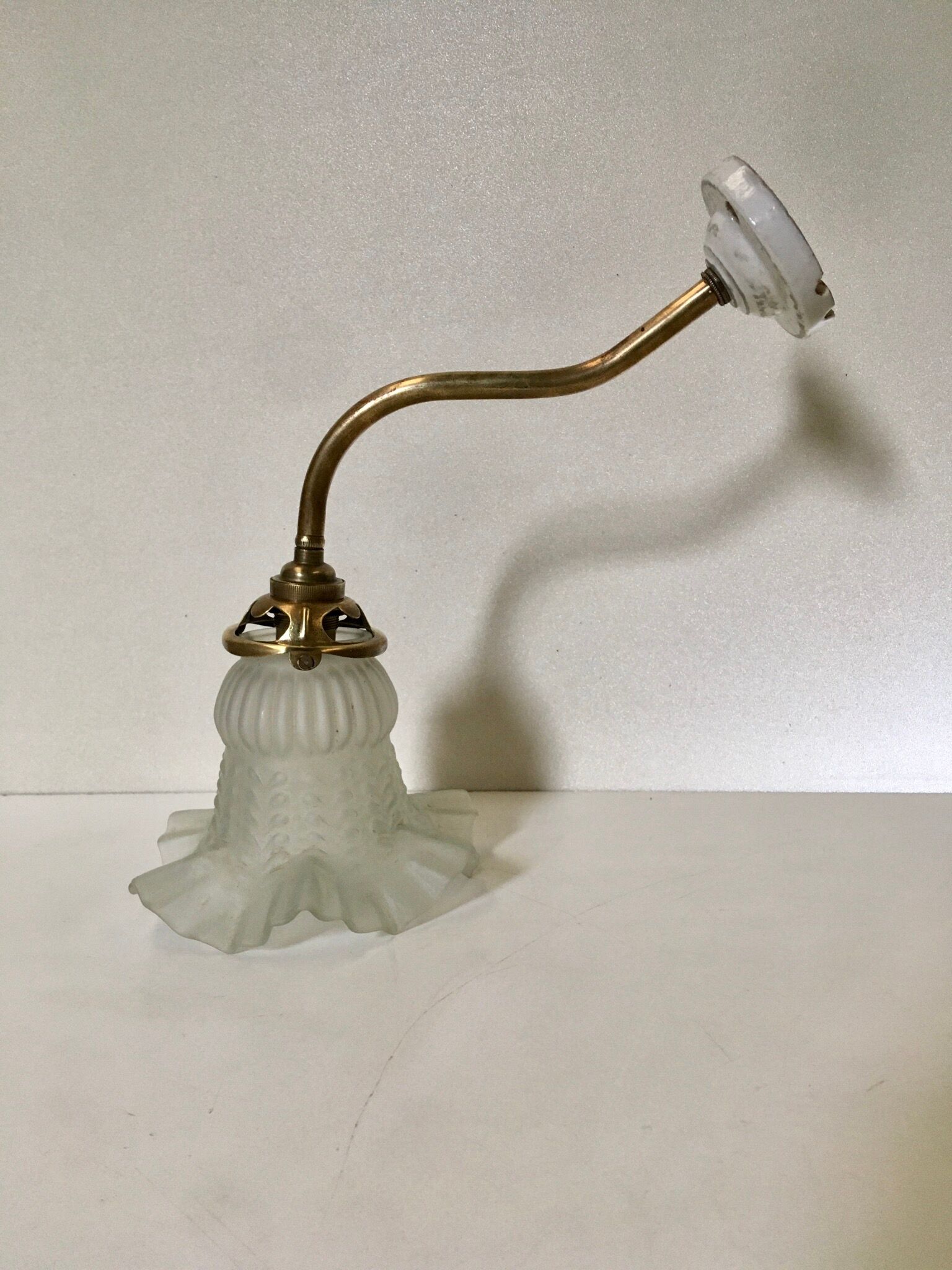 Brass art deco and pressed glass tulip