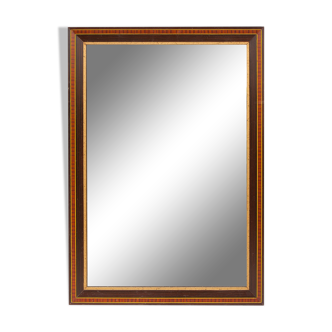 Miroir vintage encadrement bois placage peint imitation marqueterie 72x102cm