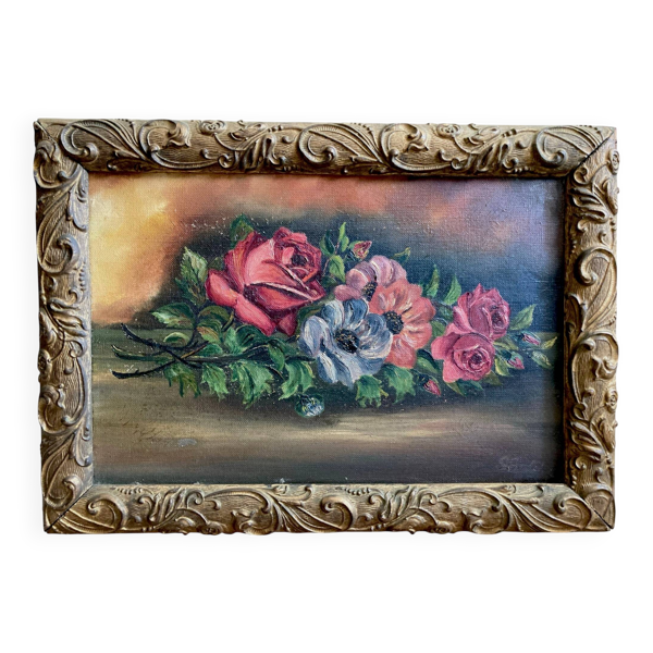 HST, nature morte roses et anémone signé daté 1930