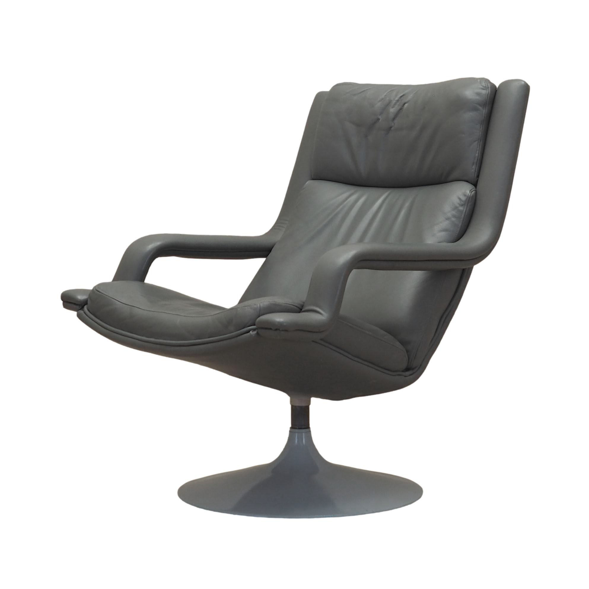 Grey leather swivel armchair, Danish design, 1960s, designer: Geoffrey Harcourt, manufacturer: Artif