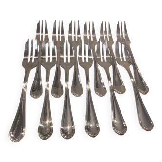 12 fourchettes à gateaux métal argenté orfèvre Christofle Spatours