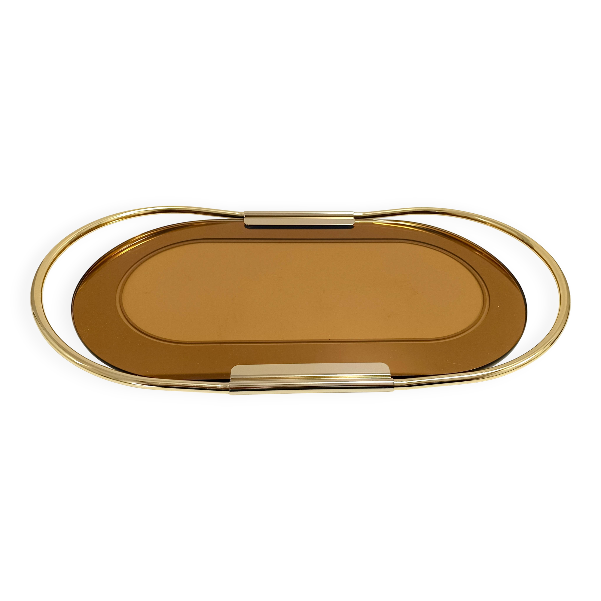 Oval 24k Gold Plated and Bronzed Pink Mirrored Tray by Umberto Mascagni