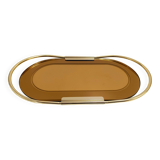 Plateau ovale en plaqué or 24 carats et miroir rose bronzé par Umberto Mascagni