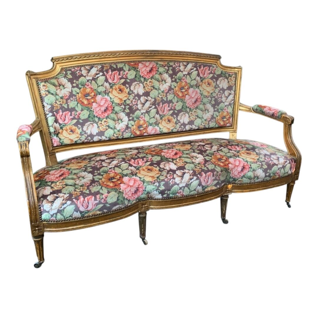 19th-century floral velvet bench