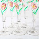 Set of 6 Mid-century Rare Floral Design Champagne Flutes / Italy / 1960s