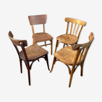 Lot 4 chaises bistrot dépareillé bois courbé vintage
