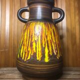 Old Vase With Handles ST CLÉMENT France Ceramic Brown & Orange Vintage #A412