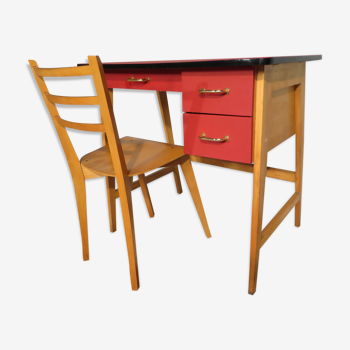 Desk and chair in beech and skai vintage