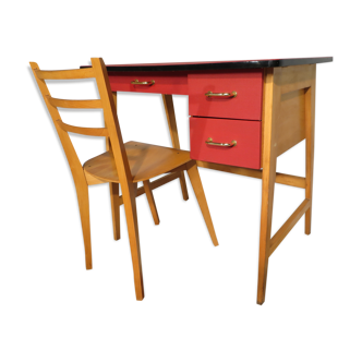 Desk and chair in beech and skai vintage