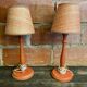 Pair of antique turned wood bedside lamps with push button switch