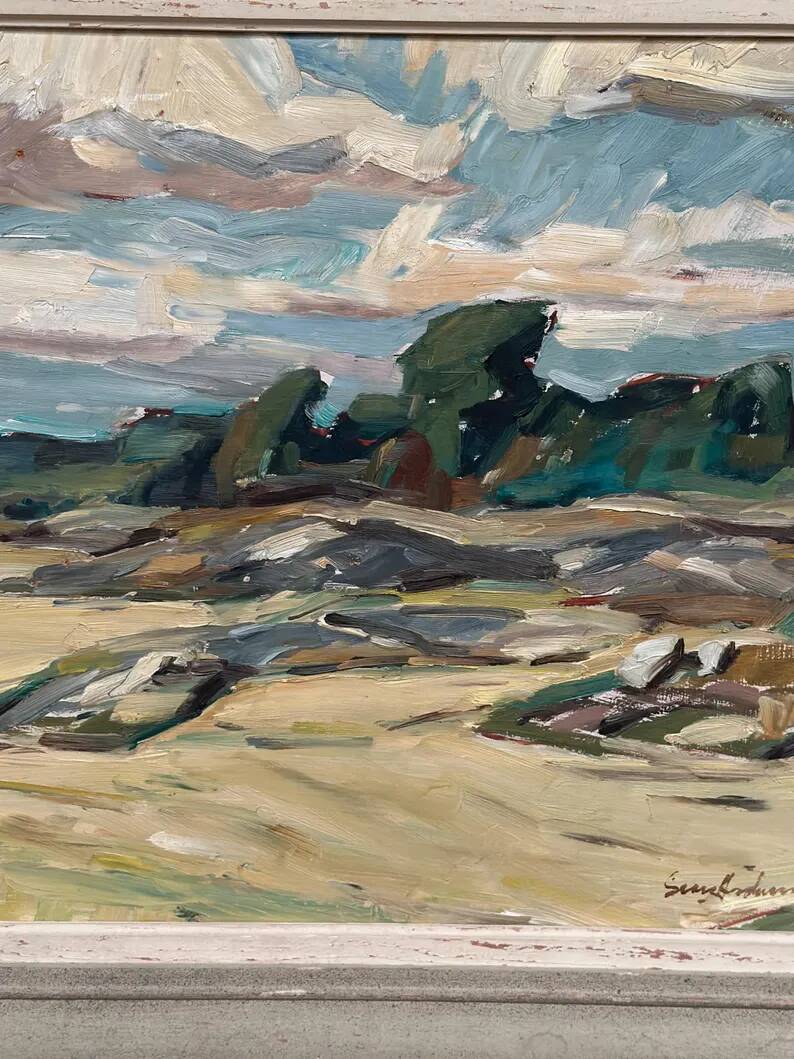 Original Swedish Oil on Canvas – “Mountains Landscape” by Georg Andersson – Signed – Vintage & Framed – 58 × 50 cm