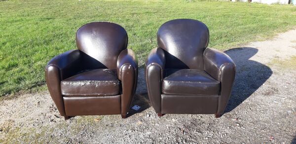 Paire De fauteuils club En Simili cuir Marron