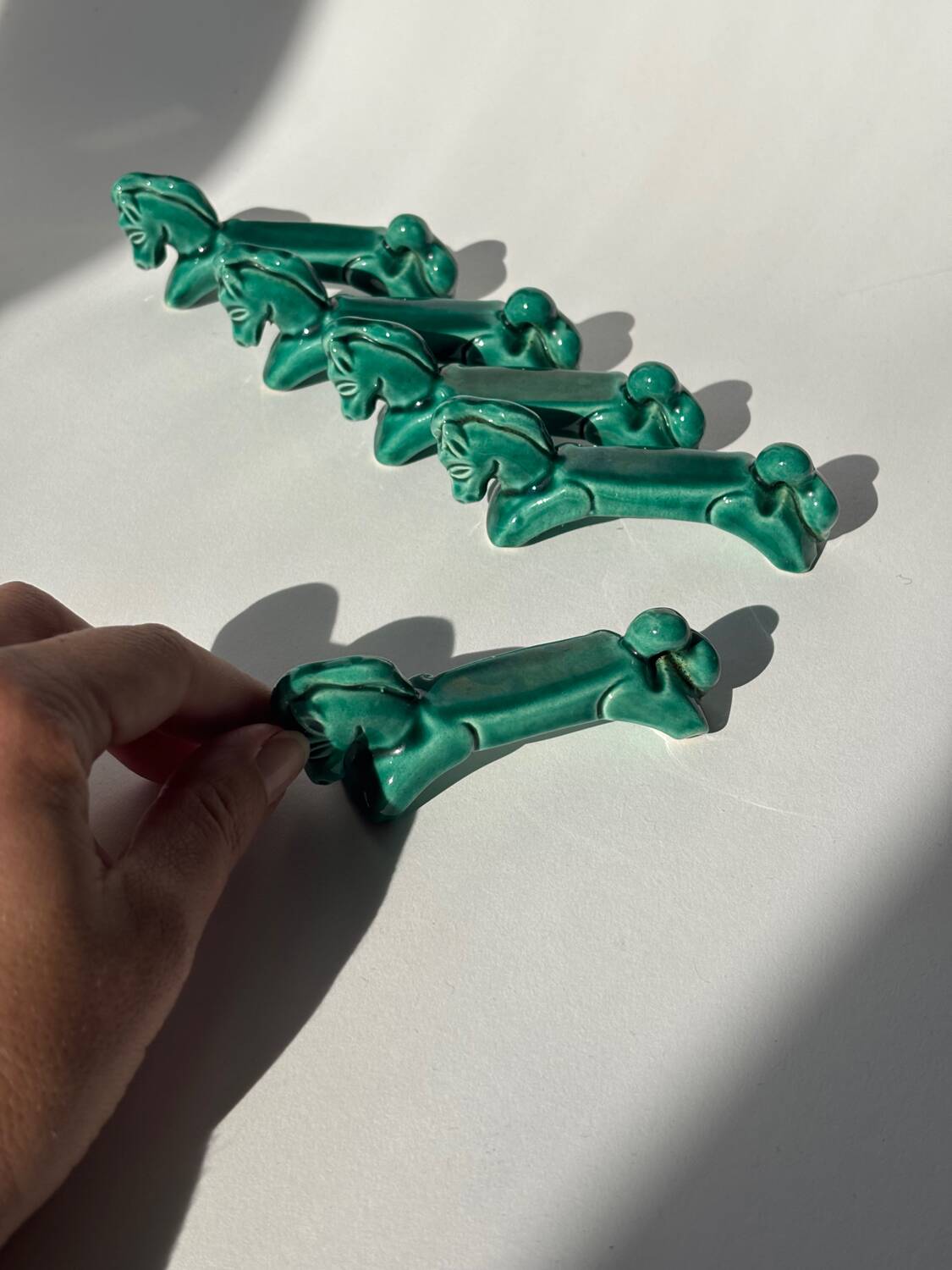 Green ceramic horse knife holder