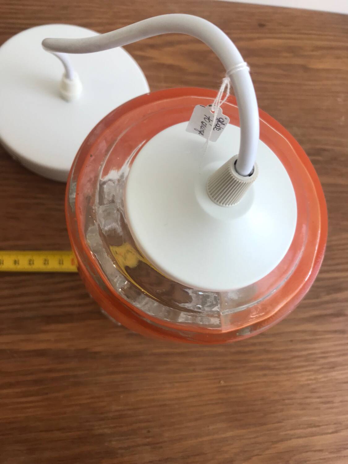 Vintage Glass Globe Pendant 70' Orange Band Electrical System New