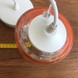 Vintage Glass Globe Pendant 70' Orange Band Electrical System New