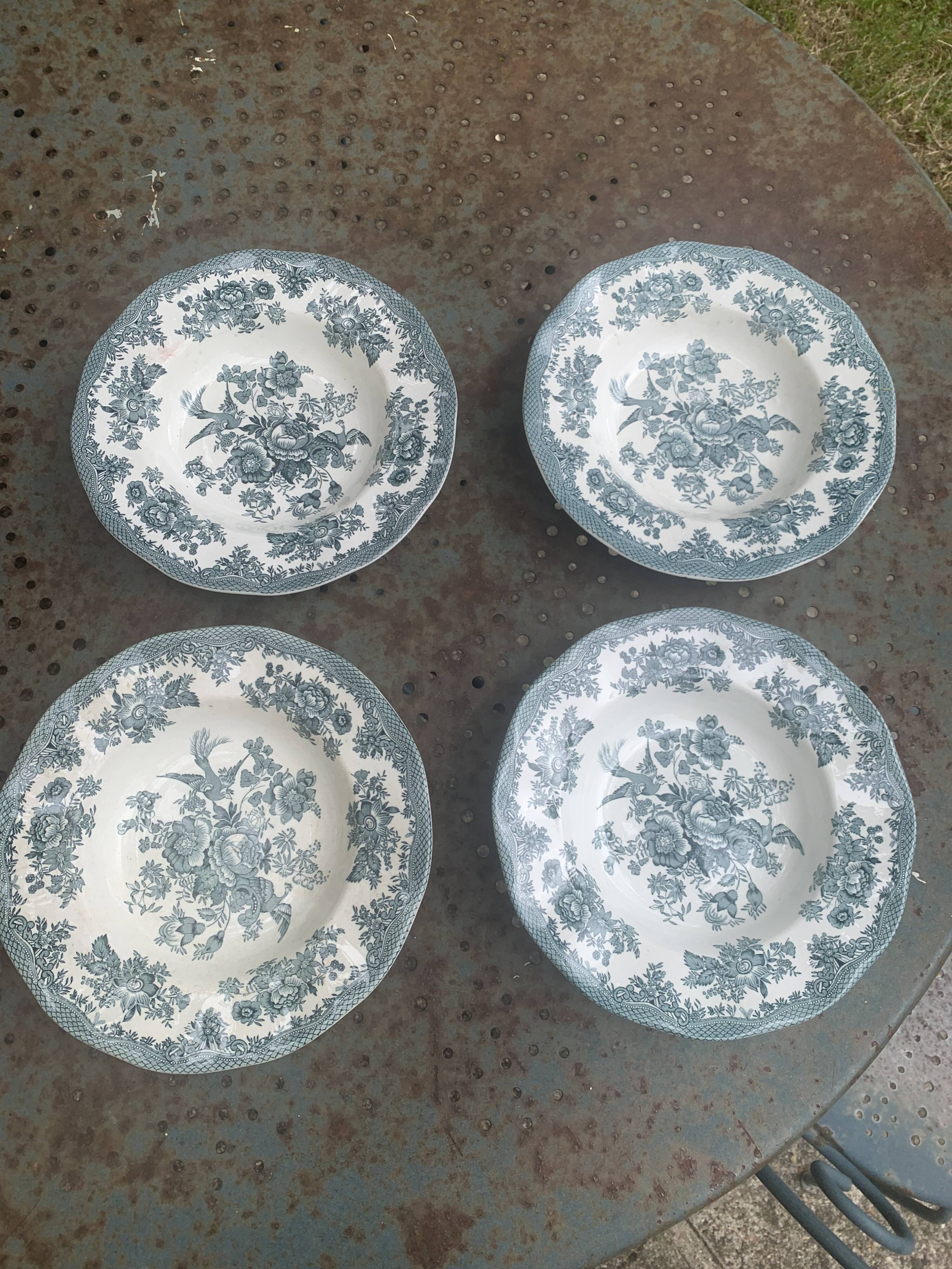 4 soup plates, Asian Pheasants, Enoch Wedgwood, vintage