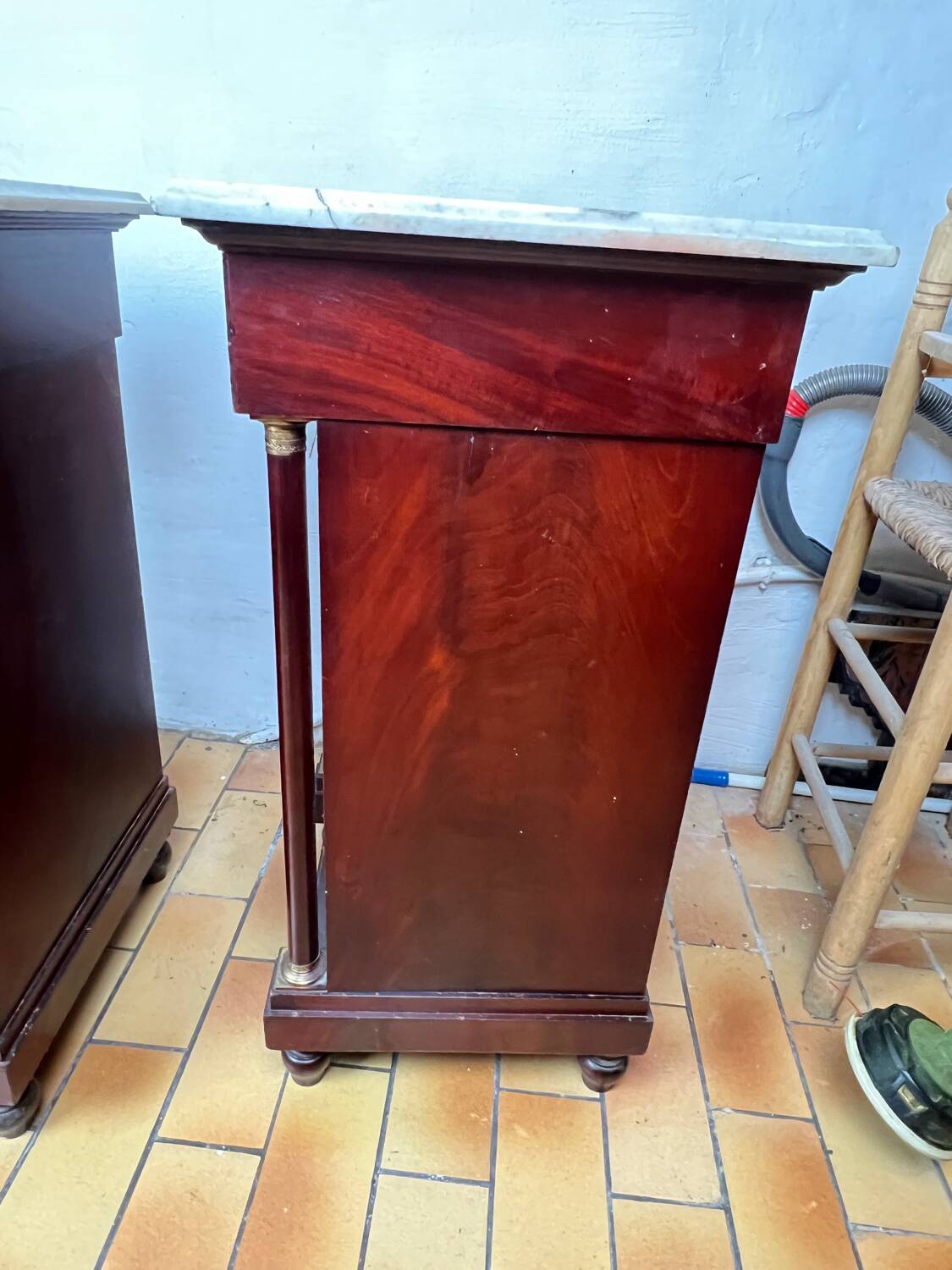 Pair of Napoleon III bedside tables in mahogany and marble