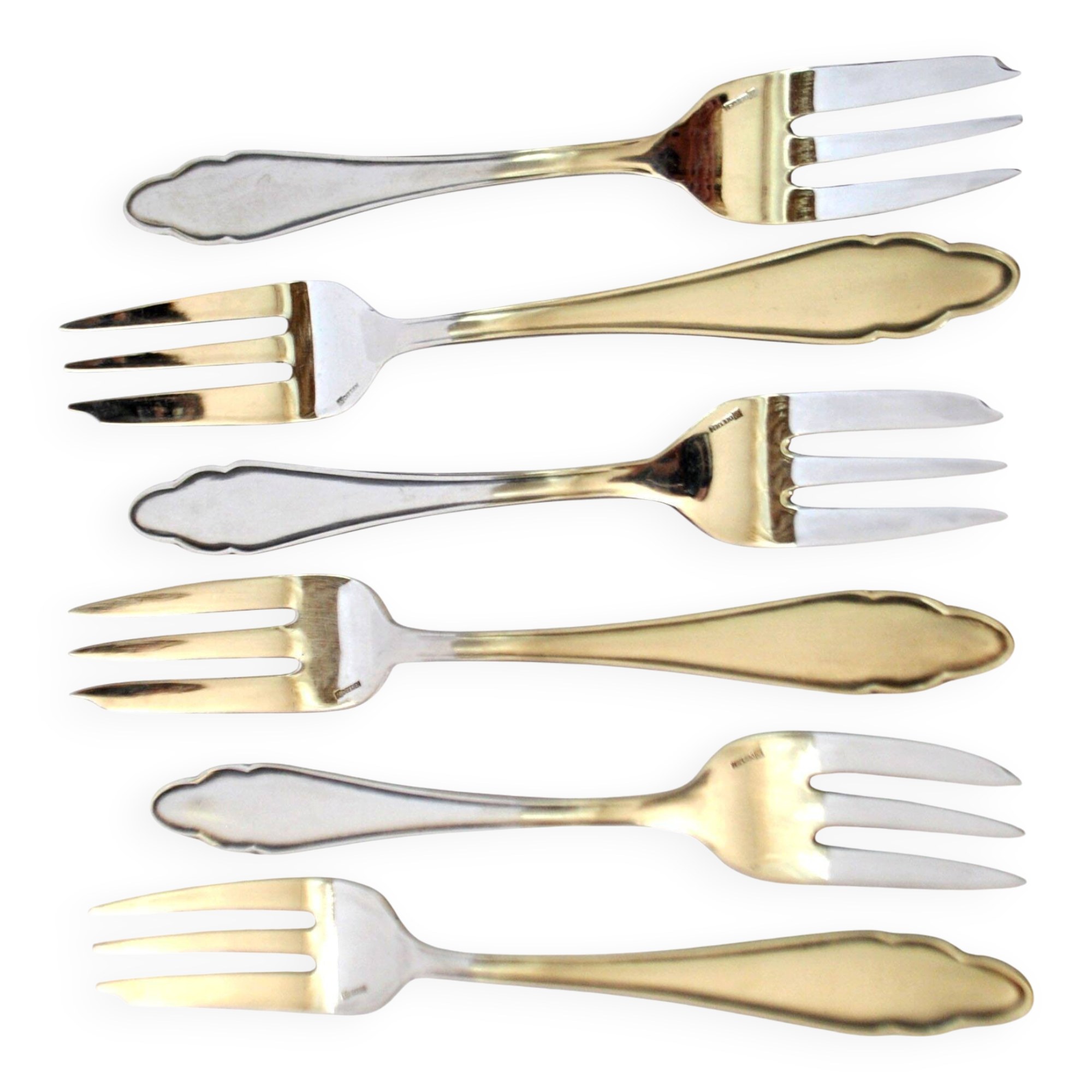 6 fourchettes à dessert modernistes en métal argenté chantourné DEETJEN