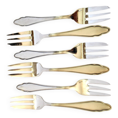 6 fourchettes à dessert modernistes en métal argenté chantourné DEETJEN