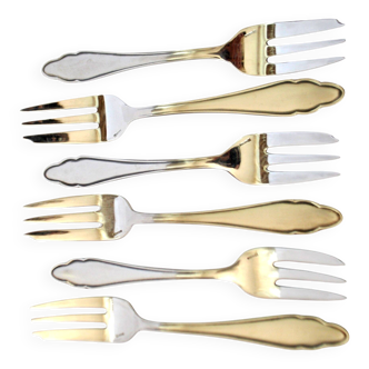 Set of 6 silver-plated dessert forks with a modernist cut-out design by DEETJEN.