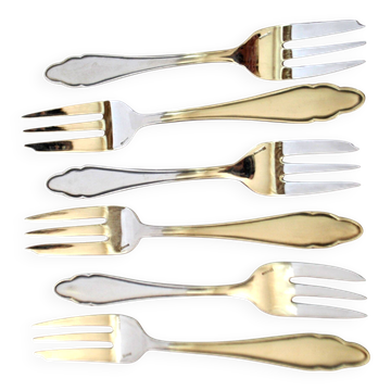 6 fourchettes à dessert modernistes en métal argenté chantourné DEETJEN