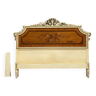 Superb Louis XVI style center bed in marquetry and lacquered wood around 1880