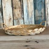 Antique flat round rattan basket