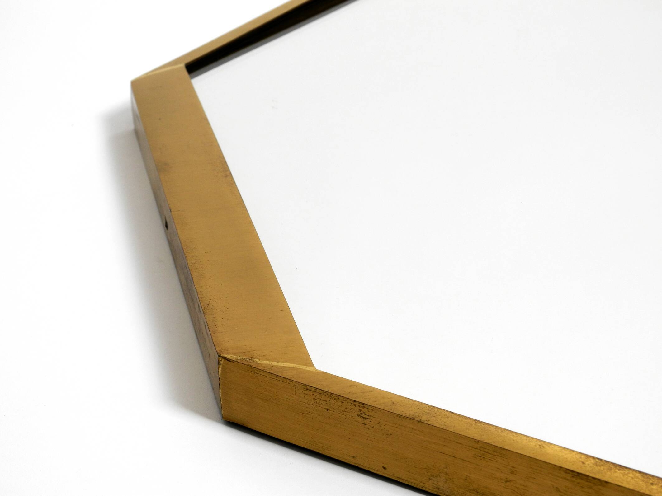 Large unusual Italian Mid Century Modern octagonal brass wall mirror