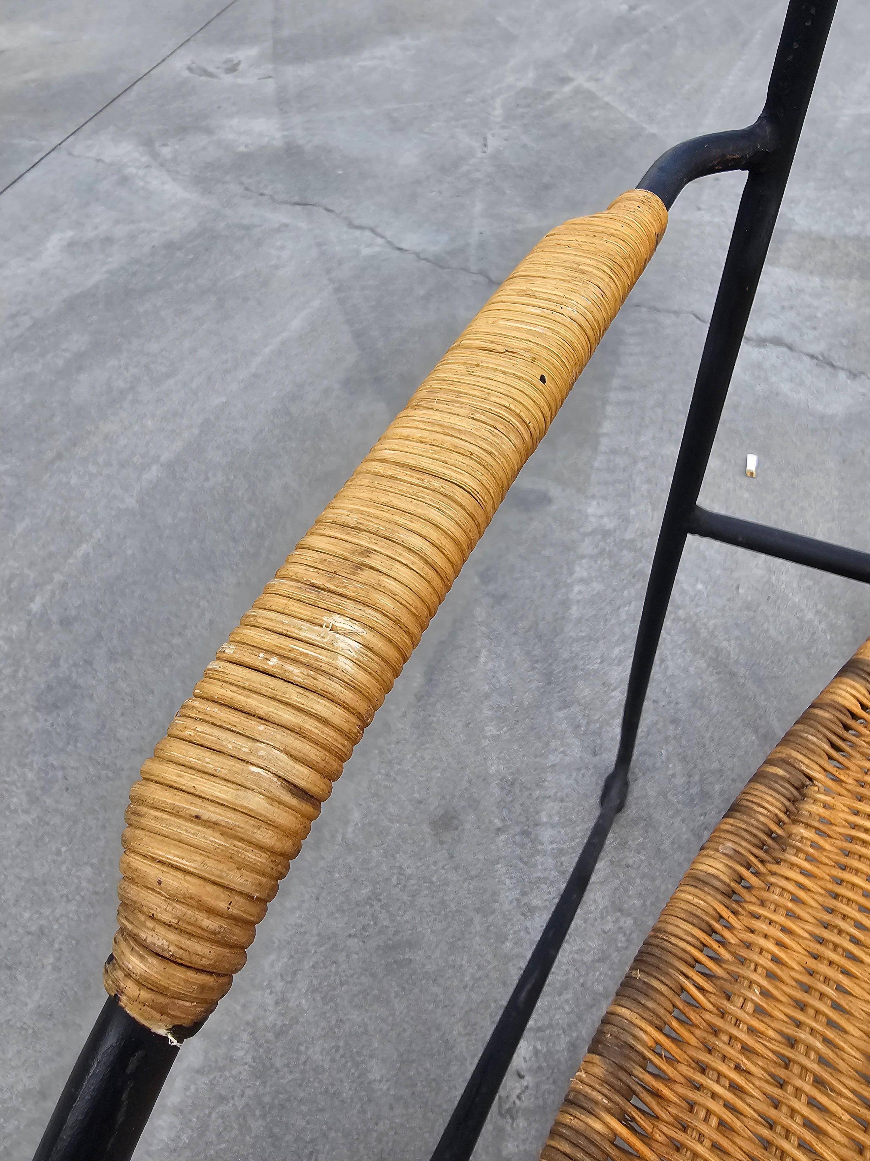 Mid-Century Chair by Frederic Weinberg in Rattan, Iron and Brass