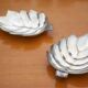 Pair of vintage leaf-shaped pockets, brass leaf cup