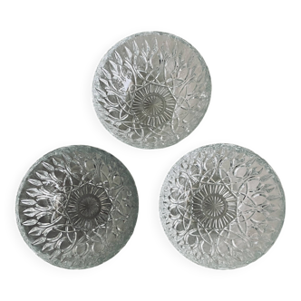 Chiseled glass bowl x3
