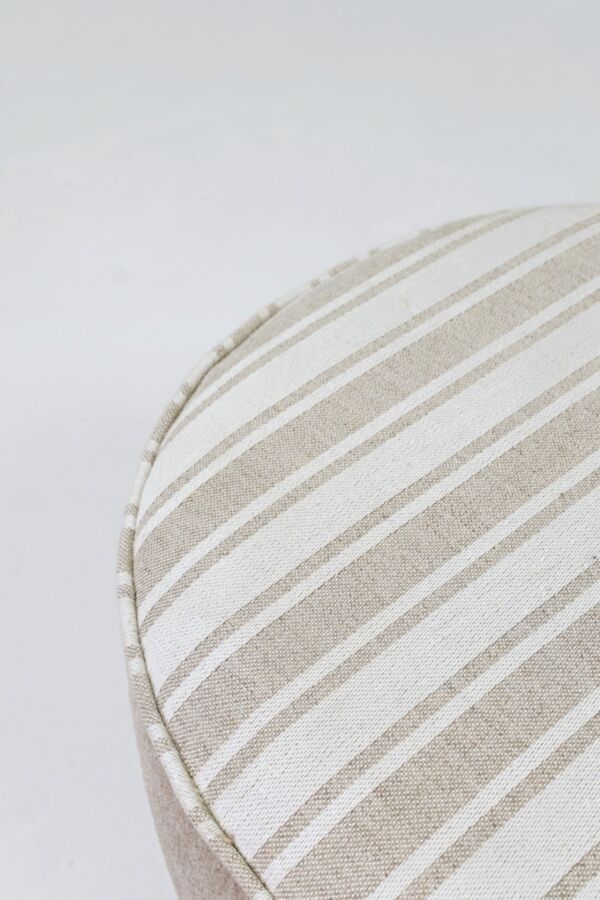 Tabouret vintage pouf tissu lin en lin a rayé beige blanc lot de 2
