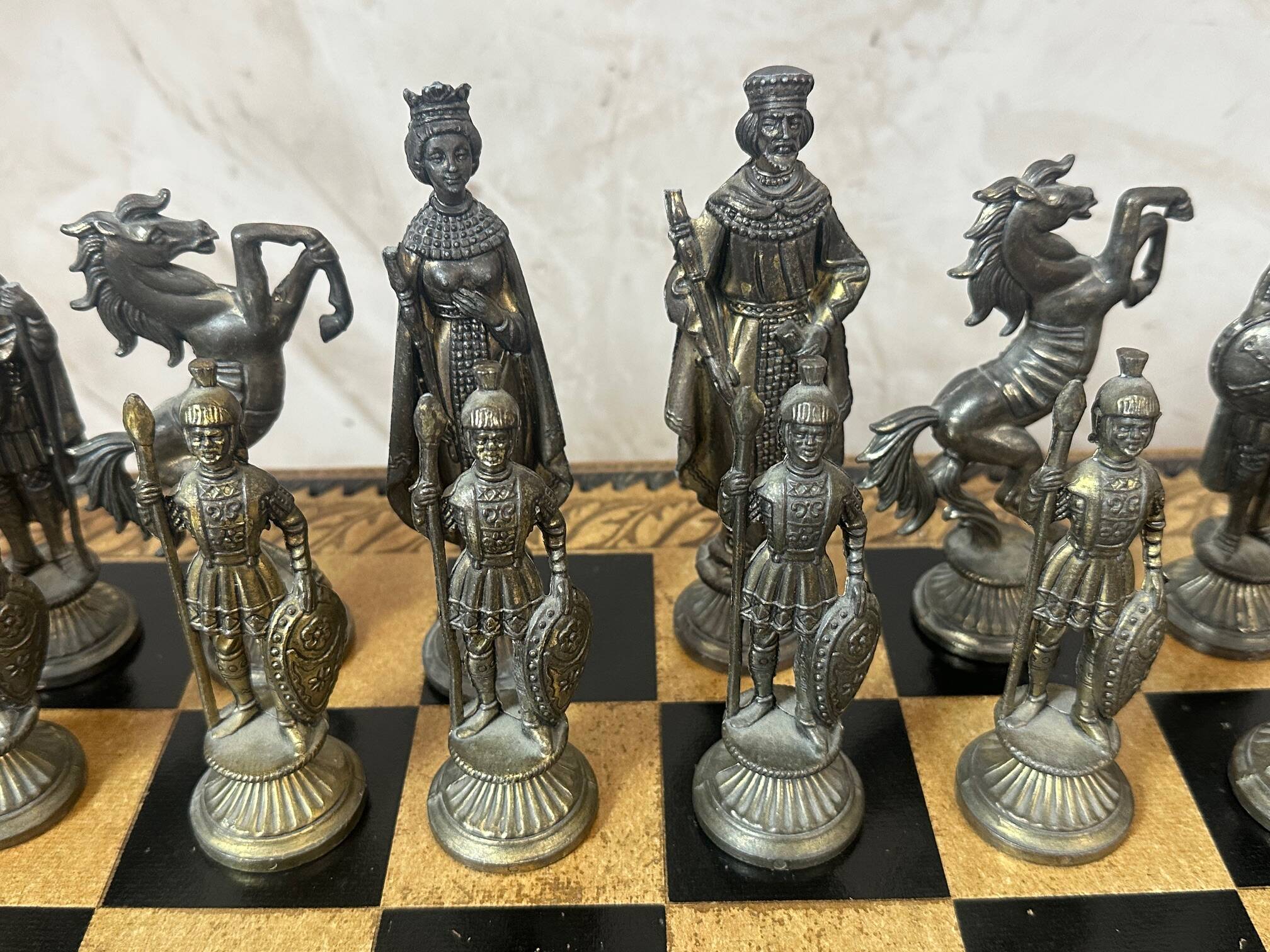 Leather and metal chess set