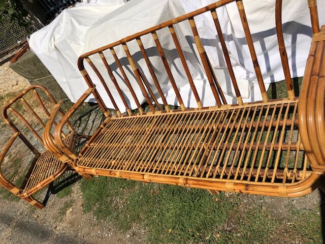 Set in vintage rattan sofa 3-seater seating and 2 seats