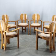 Set of 8 Czech Postmodern Pine Dining Armchairs, 1970s