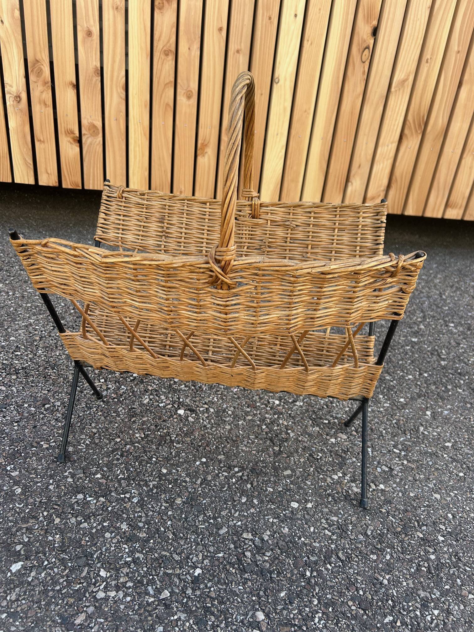 metal and rattan magazine rack