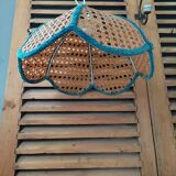 Suspension abat jour luminaire  cannage liseré  ancien vintage