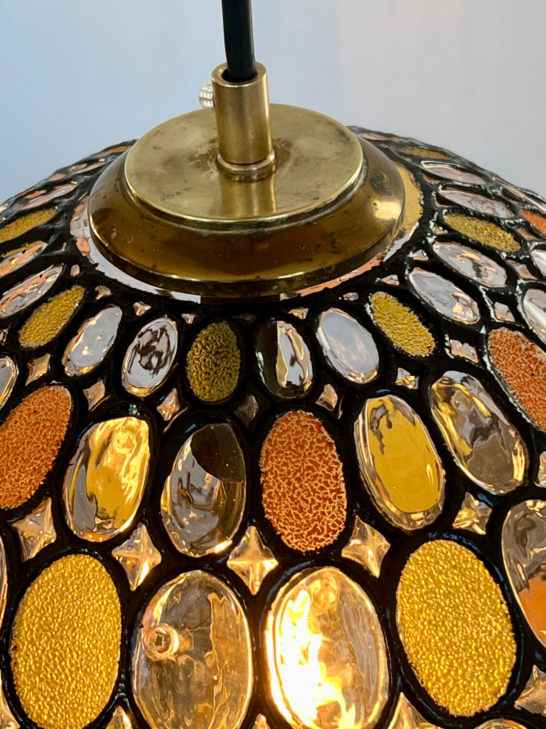 Large vintage Limburg stained-glass style pendant light from the 1970s