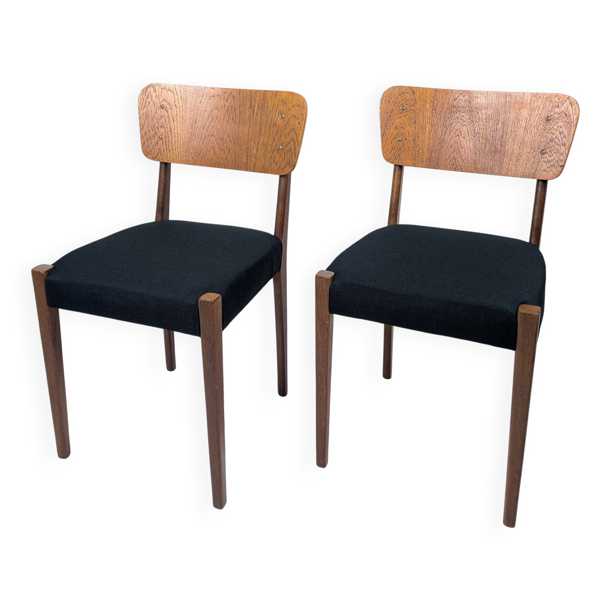Lot de 2 chaises vintage Mid-Century en bois design danois assise noire sty