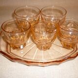 Rosé tray set and 5 art deco glasses