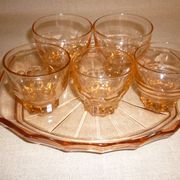 Rosé tray set and 5 art deco glasses