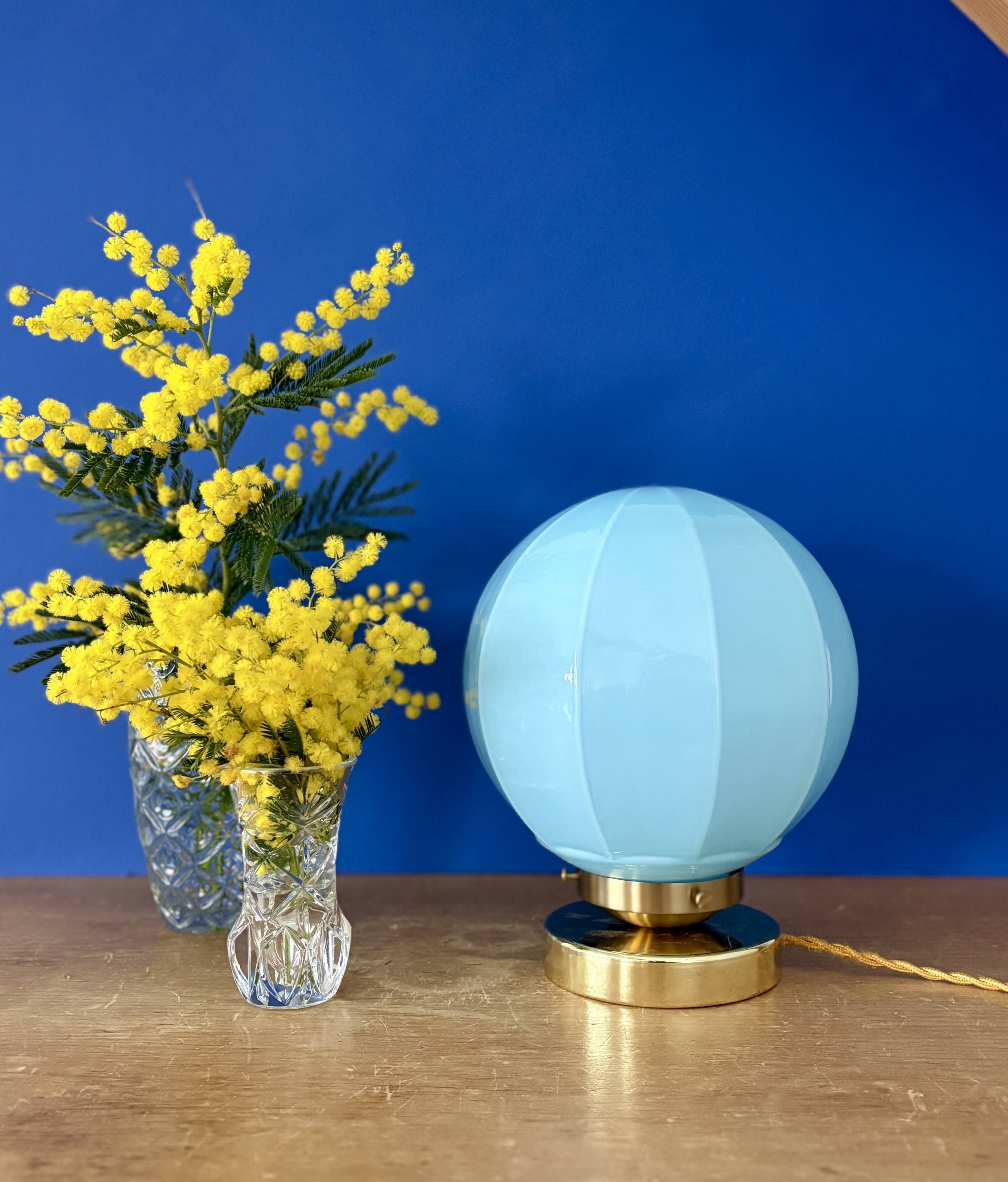 Vintage Art Deco blue opaline globe table lamp