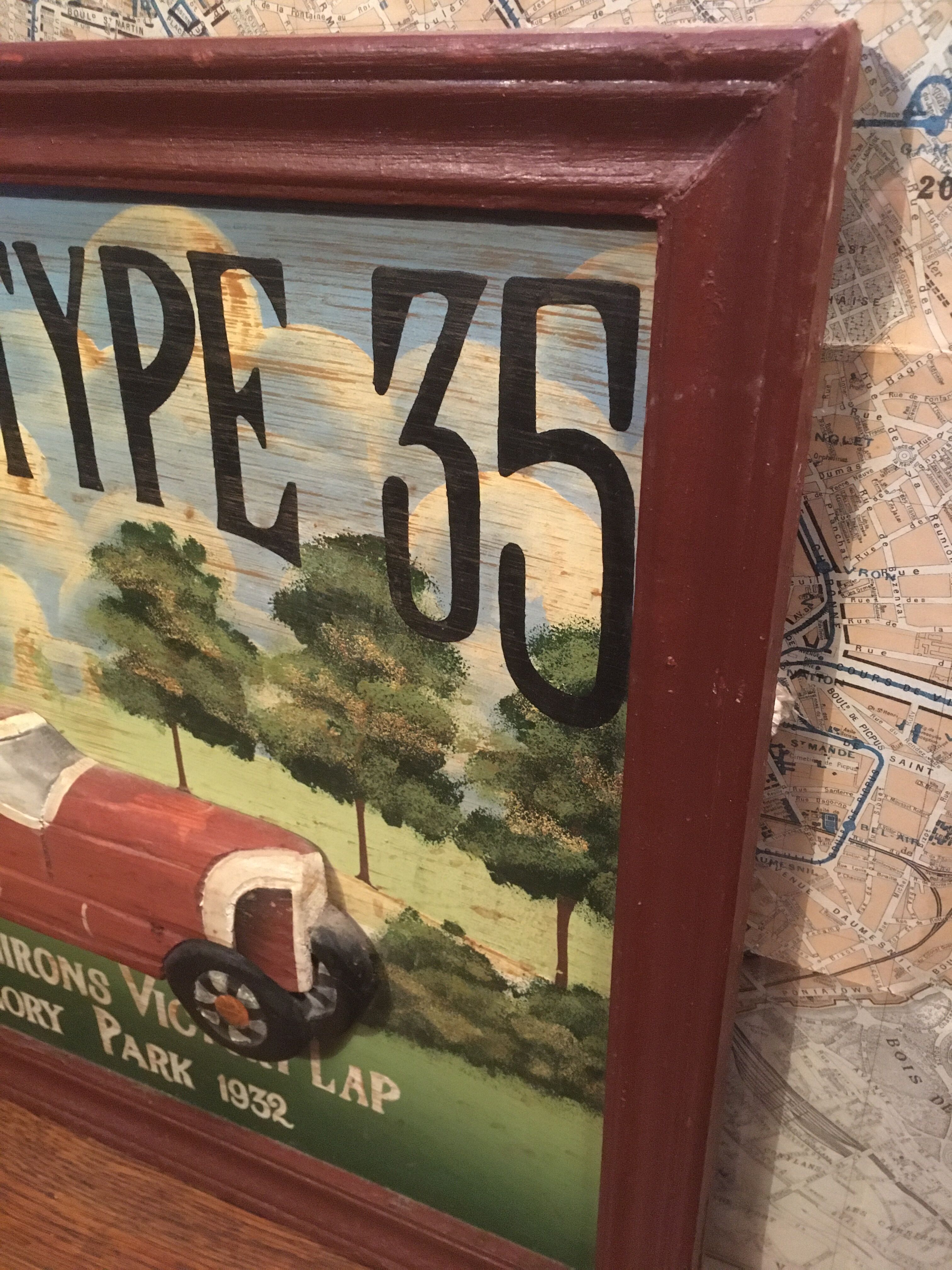 Wooden relief panel "Bugatti type 35" from country corner