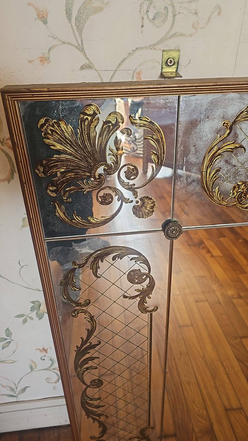 Large antique mirror with gilded decoration on engraved glass – Baroque style